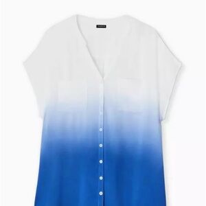 Torrid White and Blue Cap Sleeve Notched Collar Blouse